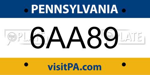 6AA89 Pennsylvania License Plate