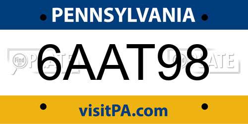 6AAT98 Pennsylvania License Plate