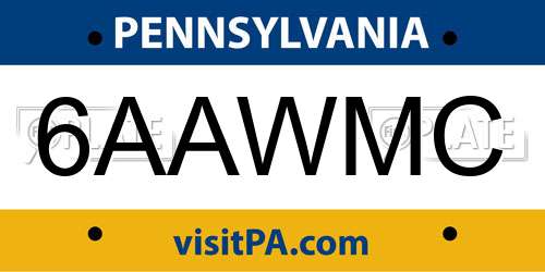 6AAWMC Pennsylvania License Plate