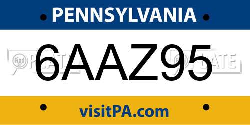 6AAZ95 Pennsylvania License Plate