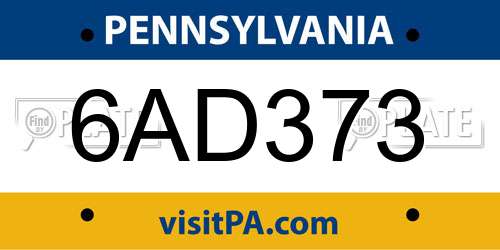 6AD373 Pennsylvania License Plate