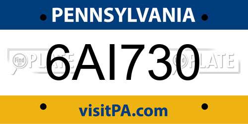 6AI730 Pennsylvania License Plate