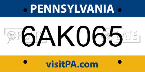 6AK065 Pennsylvania License Plate