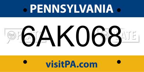 6AK068 Pennsylvania License Plate