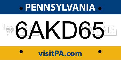 6AKD65 Pennsylvania License Plate
