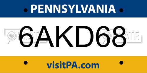 6AKD68 Pennsylvania License Plate