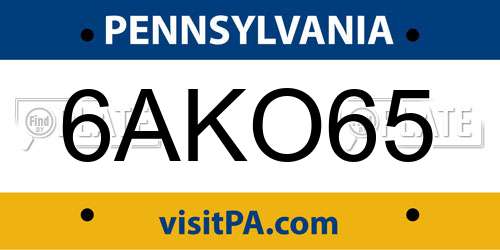 6AKO65 Pennsylvania License Plate