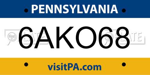 6AKO68 Pennsylvania License Plate