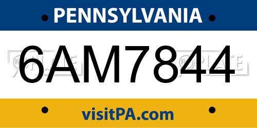 6AM7844 Pennsylvania License Plate