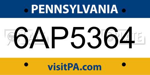 6AP5364 Pennsylvania License Plate