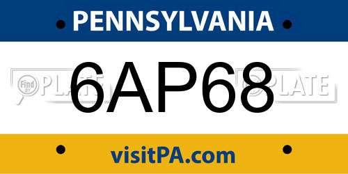 6AP68 Pennsylvania License Plate
