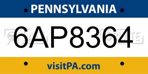 6AP8364 Pennsylvania License Plate