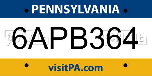 6APB364 Pennsylvania License Plate