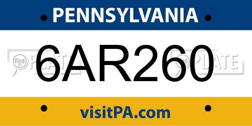 6AR260 Pennsylvania License Plate