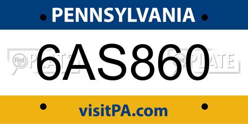 6AS860 Pennsylvania License Plate