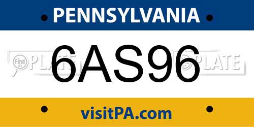 6AS96 Pennsylvania License Plate