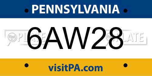 6AW28 Pennsylvania License Plate