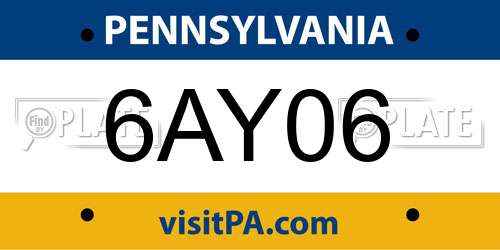 6AY06 Pennsylvania License Plate