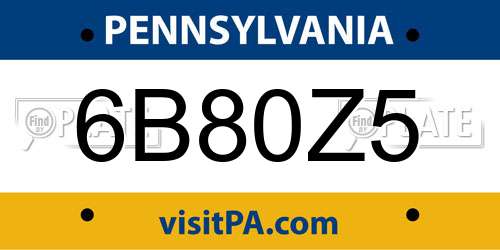 6B80Z5 Pennsylvania License Plate