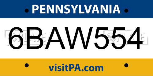 6BAW554 Pennsylvania License Plate