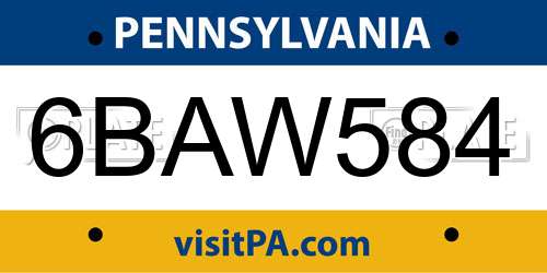 6BAW584 Pennsylvania License Plate