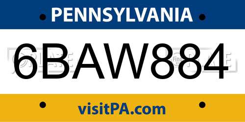 6BAW884 Pennsylvania License Plate