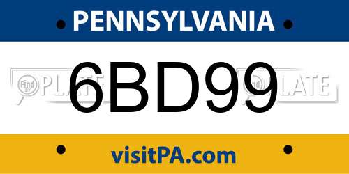 6BD99 Pennsylvania License Plate