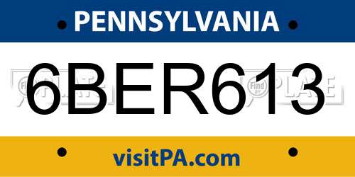 6BER613 Pennsylvania License Plate