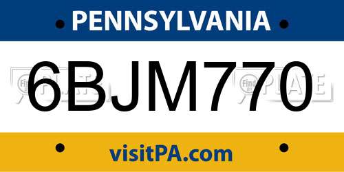 6BJM770 Pennsylvania License Plate