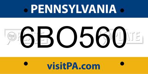 6BO560 Pennsylvania License Plate