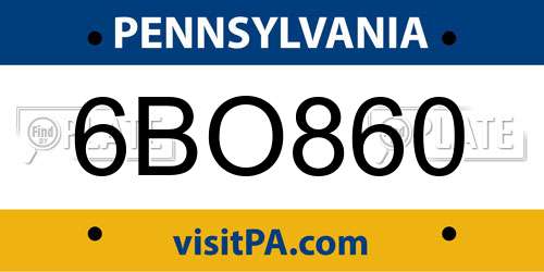 6BO860 Pennsylvania License Plate