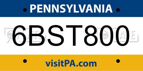 6BST800 Pennsylvania License Plate