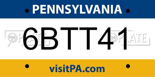 6BTT41 Pennsylvania License Plate