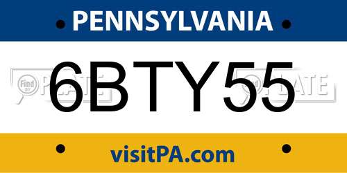 6BTY55 Pennsylvania License Plate
