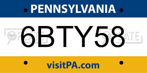 6BTY58 Pennsylvania License Plate