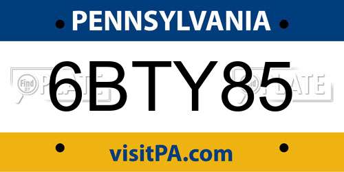 6BTY85 Pennsylvania License Plate