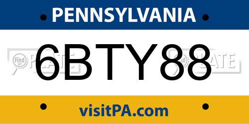 6BTY88 Pennsylvania License Plate