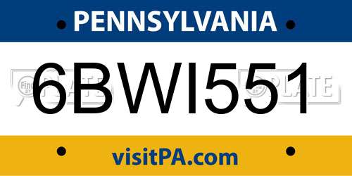 6BWI551 Pennsylvania License Plate