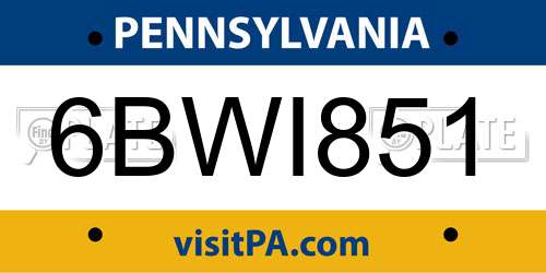 6BWI851 Pennsylvania License Plate