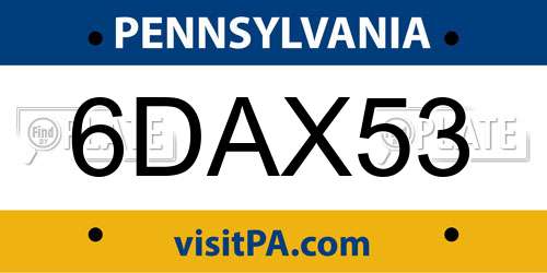 6DAX53 Pennsylvania License Plate