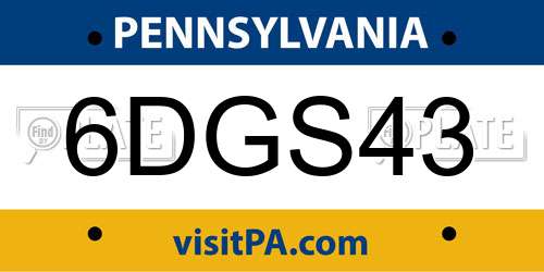 6DGS43 Pennsylvania License Plate