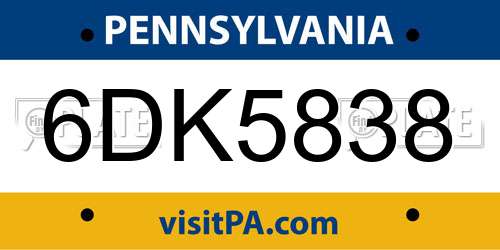 6DK5838 Pennsylvania License Plate