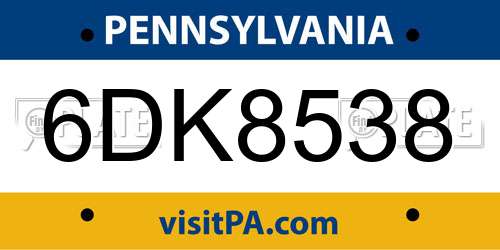 6DK8538 Pennsylvania License Plate