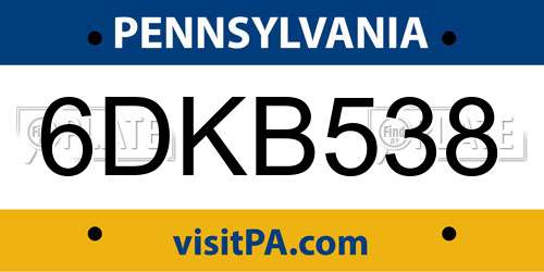 6DKB538 Pennsylvania License Plate