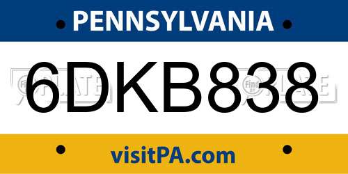 6DKB838 Pennsylvania License Plate