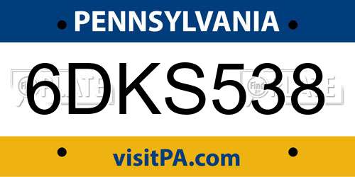6DKS538 Pennsylvania License Plate