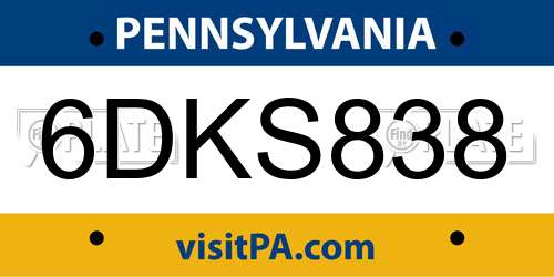 6DKS838 Pennsylvania License Plate