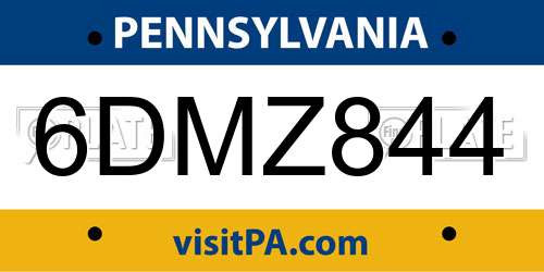 6DMZ844 Pennsylvania License Plate