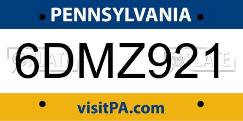 6DMZ921 Pennsylvania License Plate