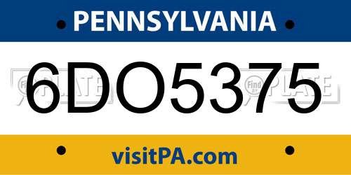 6DO5375 Pennsylvania License Plate